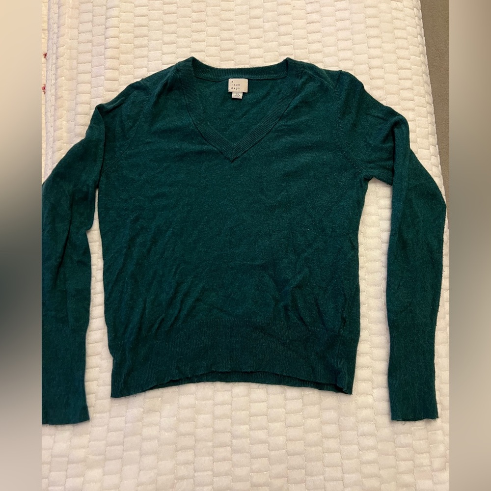 A New Day V-Neck Green Sweater